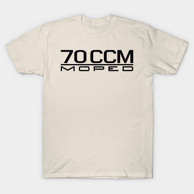 70cc Moped Emblem (Black) T-Shirt by GetThatCar